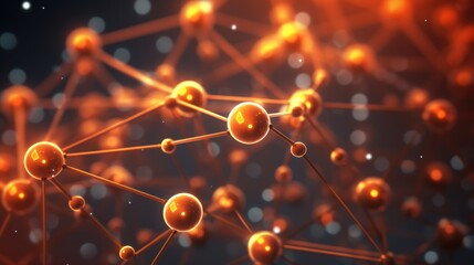 Obraz premium 3d illustration of an abstract atom or molecule structure background, scientific and medical concept with glowing particles 