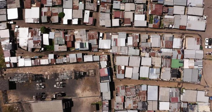 Birds Eye View Above Shanty Township, South Africa. History of Apartheid. Cape Town