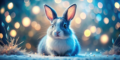 Obraz premium Adorable Scandinavian bunny, blue and white, in charming Easter illustration with depth-of-field photography.