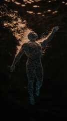 Obraz premium Futuristic Hologram Man Glowing Particles Digital Human Abstract Figure Technology As