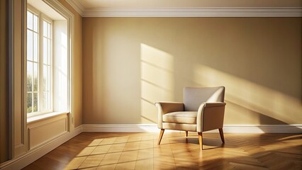 Fototapeta premium Beige room mockup: armchair and chair, perfect for documentary photography or interior design projects.