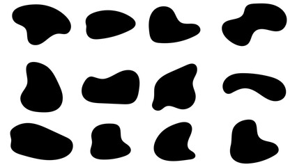 Blob shape organic set. Random black cube drops shapes. Liquid silhouette drop in modern style. Pebble, inkblot, drops and stone silhouettes transparent background. vector illustration