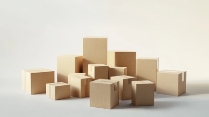 Fototapeta premium Stack of cardboard boxes on white background.