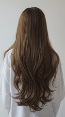 Fototapeta premium Beautiful model girl with Brown hair strand,silky healthy chestnut wavy hair strand,hair wavy ribbon, with smooth,Keratin straightening,Treatment,straight long hair,procedures,Smooth hairstyle.