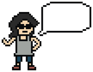 Cartoon pixel cute cartoon character face woman with chat blank decoration 8 bit female girl say speak discuss idea chat box cartoon pixel game 8bit png vector.