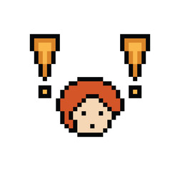 Obraz premium Cute pixel cartoon character man notice with exclamation mark decoration 8 bit male boy surprise idea exclamation alert cartoon pixel game 8bit png vector.