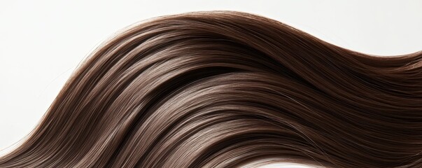Fototapeta premium Beautiful model girl with Brown hair strand,silky healthy chestnut wavy hair strand,hair wavy ribbon, with smooth,Keratin straightening,Treatment,straight long hair,procedures,Smooth hairstyle.