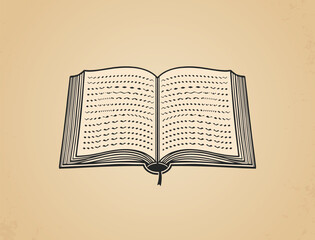 An open book vector sketch featuring a bookmark, placed on a vintage beige backdrop