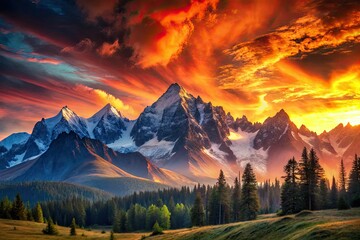 Obraz premium Dramatic Altai sunset: double exposure photography captures breathtaking landscape's vibrant hues.
