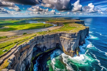 Dramatic Aran Islands drone shot: Inishmore's Wormhole & coastal cliffs showcase Ireland's breathtaking landscape.