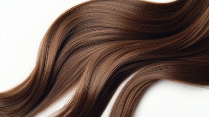 Fototapeta premium Beautiful model girl with Brown hair strand,silky healthy chestnut wavy hair strand,hair wavy ribbon, with smooth,Keratin straightening,Treatment,straight long hair,procedures,Smooth hairstyle.