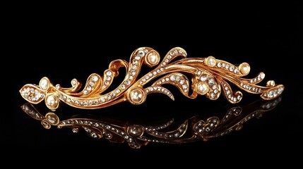 golden crown with pearls and diamonds isolated on black