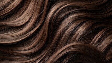 Fototapeta premium Beautiful model girl with Brown hair strand,silky healthy chestnut wavy hair strand,hair wavy ribbon, with smooth,Keratin straightening,Treatment,straight long hair,procedures,Smooth hairstyle.