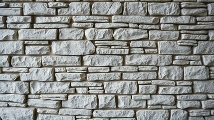 Fototapeta premium A close-up view of a textured white stone wall, showcasing the intricate details of the individual stones, their varying shapes, and the subtle variations in their surface texture.