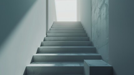 A minimalist 3D staircase model with clean, sharp lines and a monochromatic palette