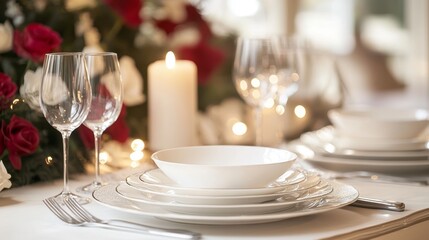 Fototapeta premium Romantic dinner table set for two at home