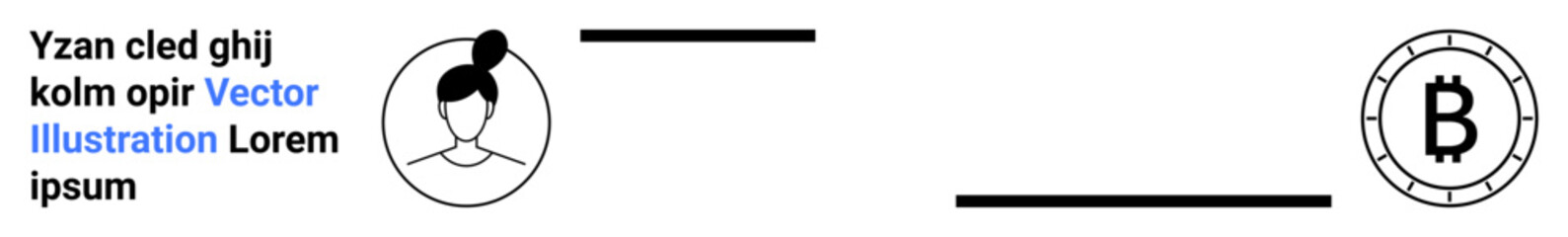 Female user profile icon connected to Bitcoin symbol. Ideal for cryptocurrency, digital identity, blockchain, finance, technology, security, user interface. Landing page