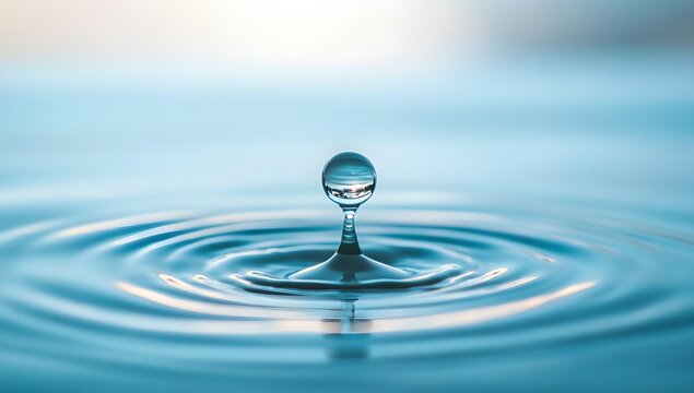 Close-up of water droplet creating ripples, concept of tranquility and nature