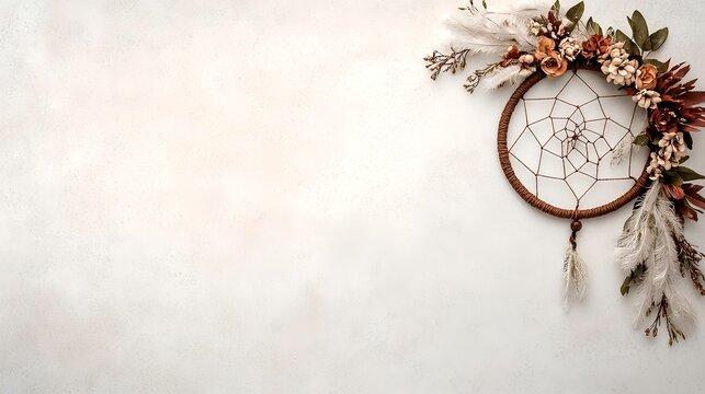 Floral Dreamcatcher Corner on Textured Background - Powered by Adobe