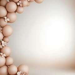 Fototapeta premium Beige spheres & flowers studio backdrop; elegant, minimalist product display