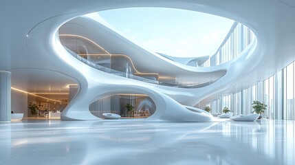 Fototapeta premium Modern architectural interior with fluid design elements.