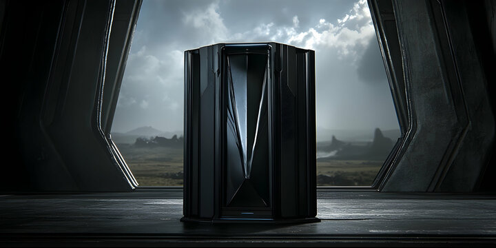 Futuristic Server in Alien Landscape