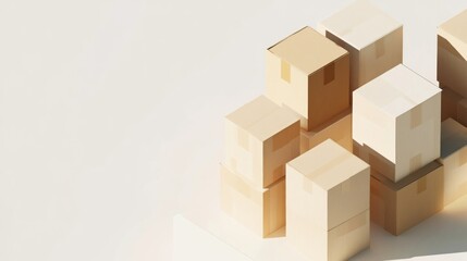 Fototapeta premium Stacked cardboard boxes on white background, illustrating shipping, delivery, and logistics.