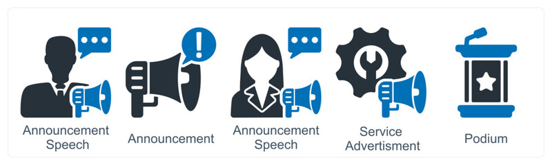 A set of 5 business icons as announcement speech, announcement, service advertisement