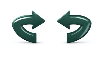 Two 3D curved arrows pointing towards each other, isolated on white background.
