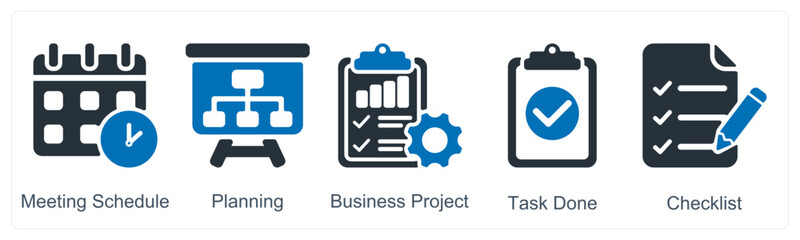 A set of 5 business icons as meeting schedule, planning, business project