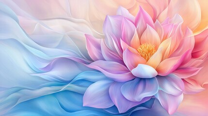 Fototapeta premium Vibrant Lotus Flower Amidst Soft Colorful Waves in a Serene Abstract Background
