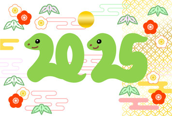 松竹梅の模様のある巳年の年賀状