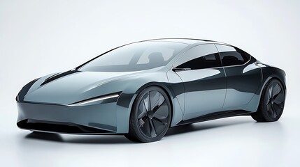 Fototapeta premium A futuristic electric car with sharp lines and a sleek body, displayed against white.