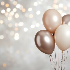 Elegant pastel balloons float against a sparkling bokeh backdrop, perfect for celebratory invitations or greeting cards