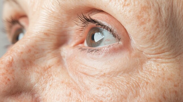 Skin on the face that has deteriorated large pores age spots moles milia blemishes or wrinkles for the elderly on the under eye and smile lines Facial skin lacks maintenance age deterioration