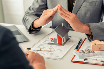 Real estate investment, property insurance concept, family life protection financial mortgage...