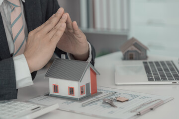 Real estate investment, property insurance concept, family life protection financial mortgage...