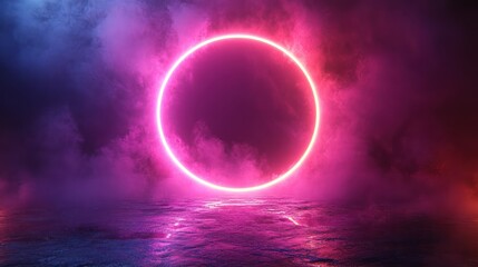 Obraz premium A vibrant neon-colored geometric circle glowing against a dark, futuristic background, with sharp edges and a glowing effect