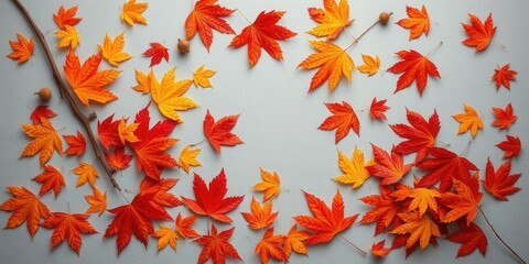 Obraz premium A vibrant collection of autumn leaves arranged in a circular pattern, showcasing the changing colors of nature's palette.