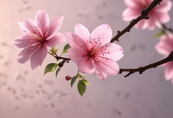 A delicate pink flower unfolding its petals on a slender branch in the soft morning light, petals, sun