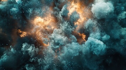 Fototapeta premium Abstract dark teal and orange smoke clouds.