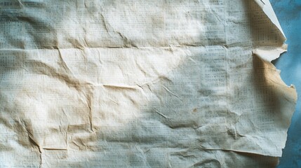 Old eco crease japanese paper book texture in blue white light on new table concept for beige organic package black flat lay rice background Age chip raw fabric tear bacground newspaper page sheet