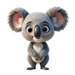 A charming 3D rendered cartoon koala, standing with a sweet and innocent expression ,isolated on transparent background.
