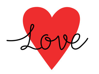Word LOVE with heart. One line drawing vector illustration.