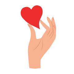 Happy Valentine's Day greeting card. Hand holding heart. Vector illustration.