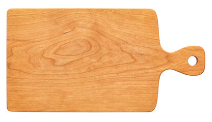 Handmade cherry wood chopping board. cutting board isolated on white background