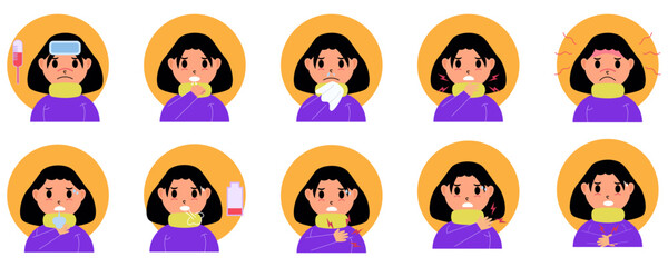 Women Symptoms of the virus HMPV, isolated on a white background. vector illustration