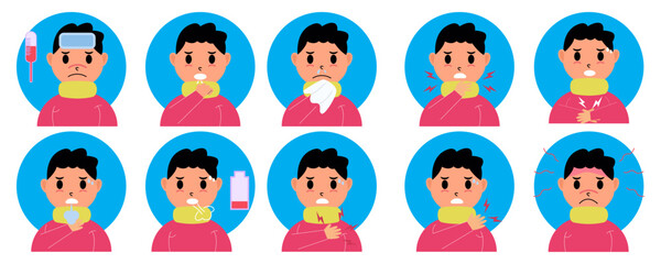 Man Symptoms of virus HMPV, isolated on a white background. vector illustration