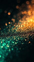 Fototapeta premium Abstract Glitter Design: Green and Orange Bokeh on Black Background - made with Generative AI