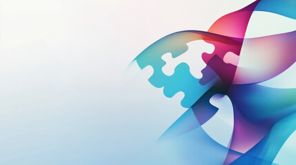 Prompt: A vibrant autism puzzle ribbon set on a soft gradient white-to-blue background, symbolizing awareness and inclusion. Includes generous space for text.